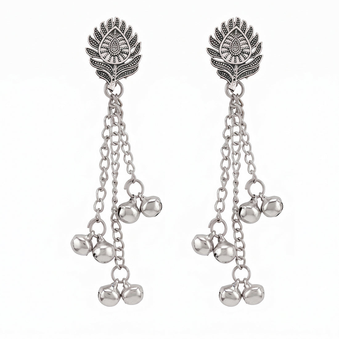 PRAO Earrings Anti-Tarnish Peacock Feather Ghungroo