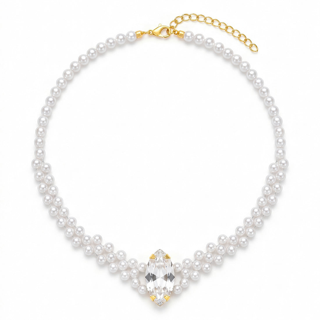 PRAO Necklace Anti-Tarnish Pearl Marquise Crystal