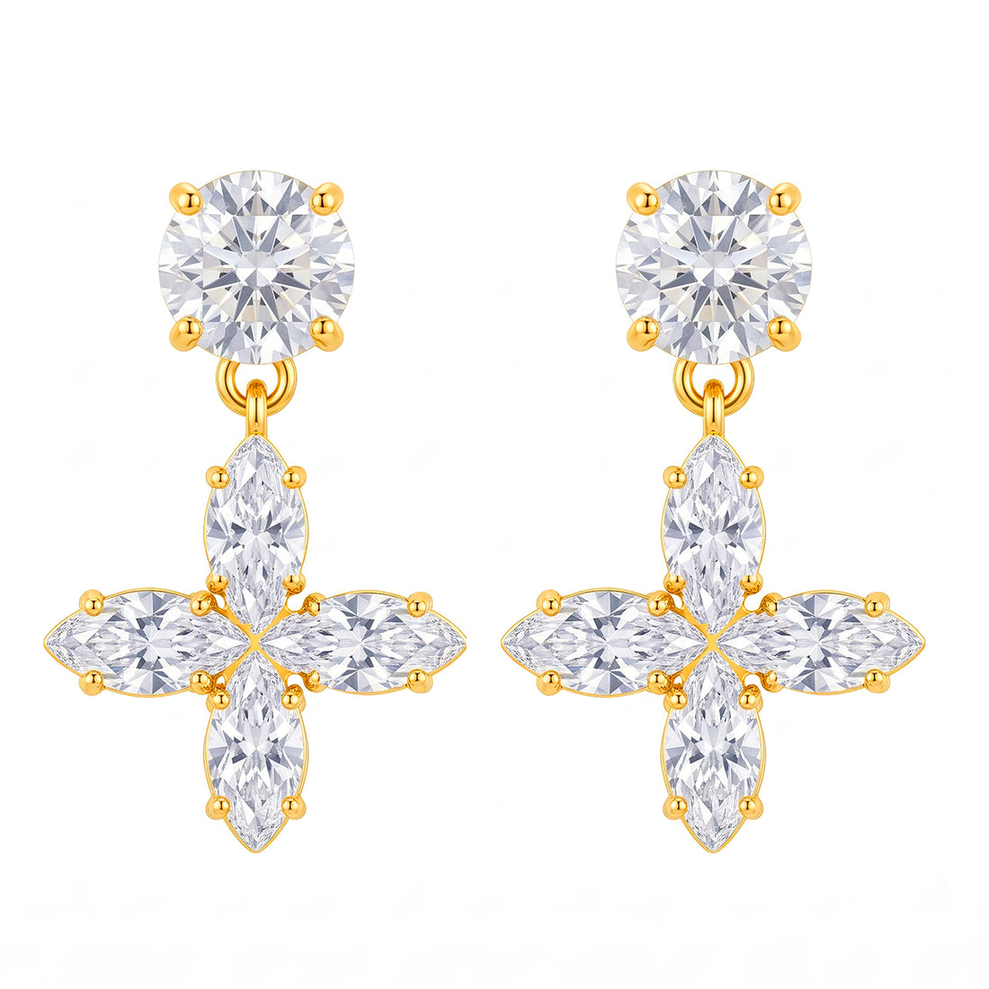 PRAO Earrings Anti-Tarnish Solitaire Crystal Floral Drop