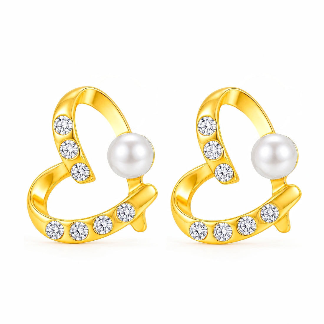 PRAO Earrings Anti-Tarnish Heart Crystal Pearl Hoop