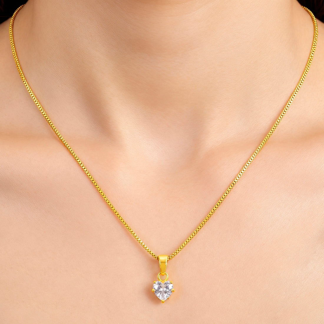 PRAO Necklace Anti-Tarnish Heart Crystal Pendant