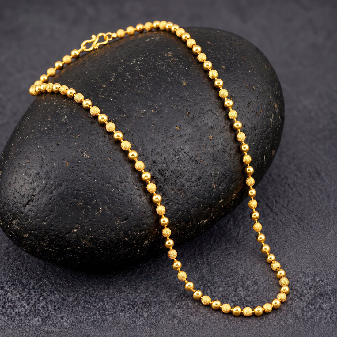 PRAO Necklace Anti-Tarnish Gold Plated Textured Ball Chain