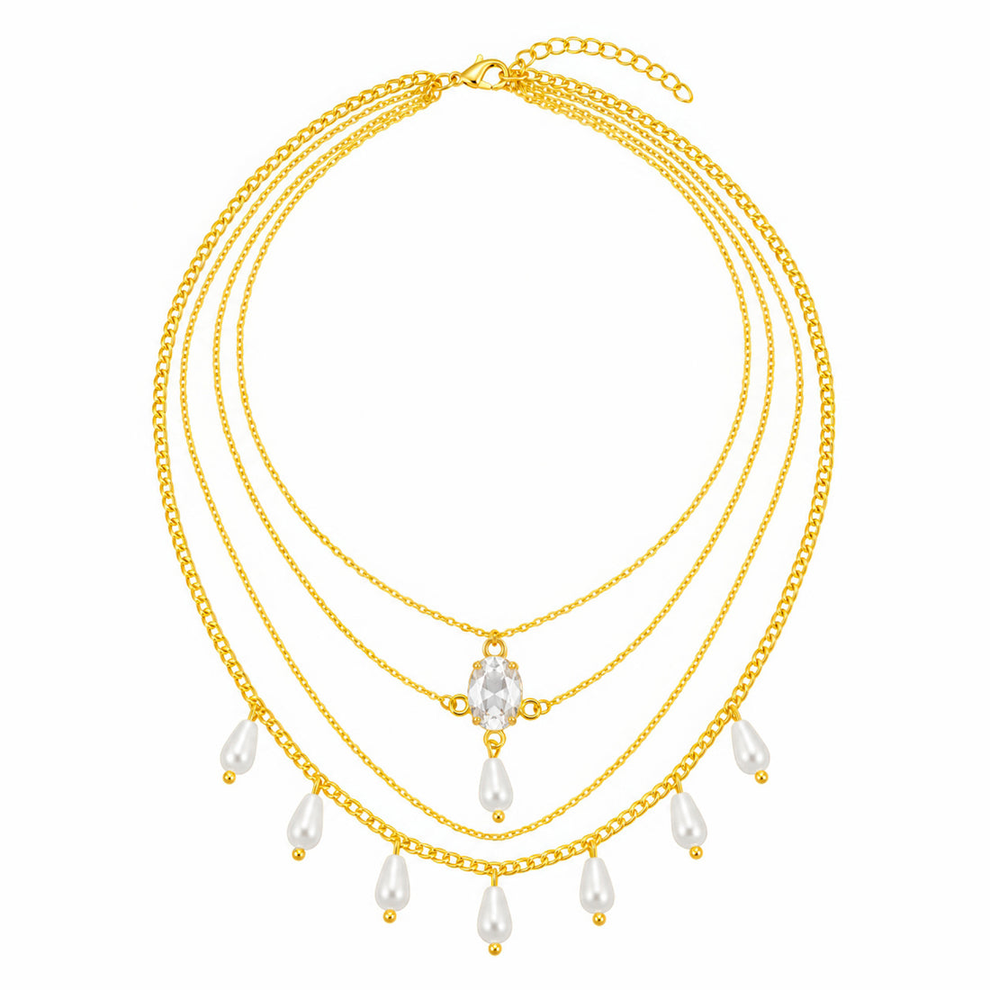 PRAO Necklace Anti-Tarnish Crystal Pearl Layers