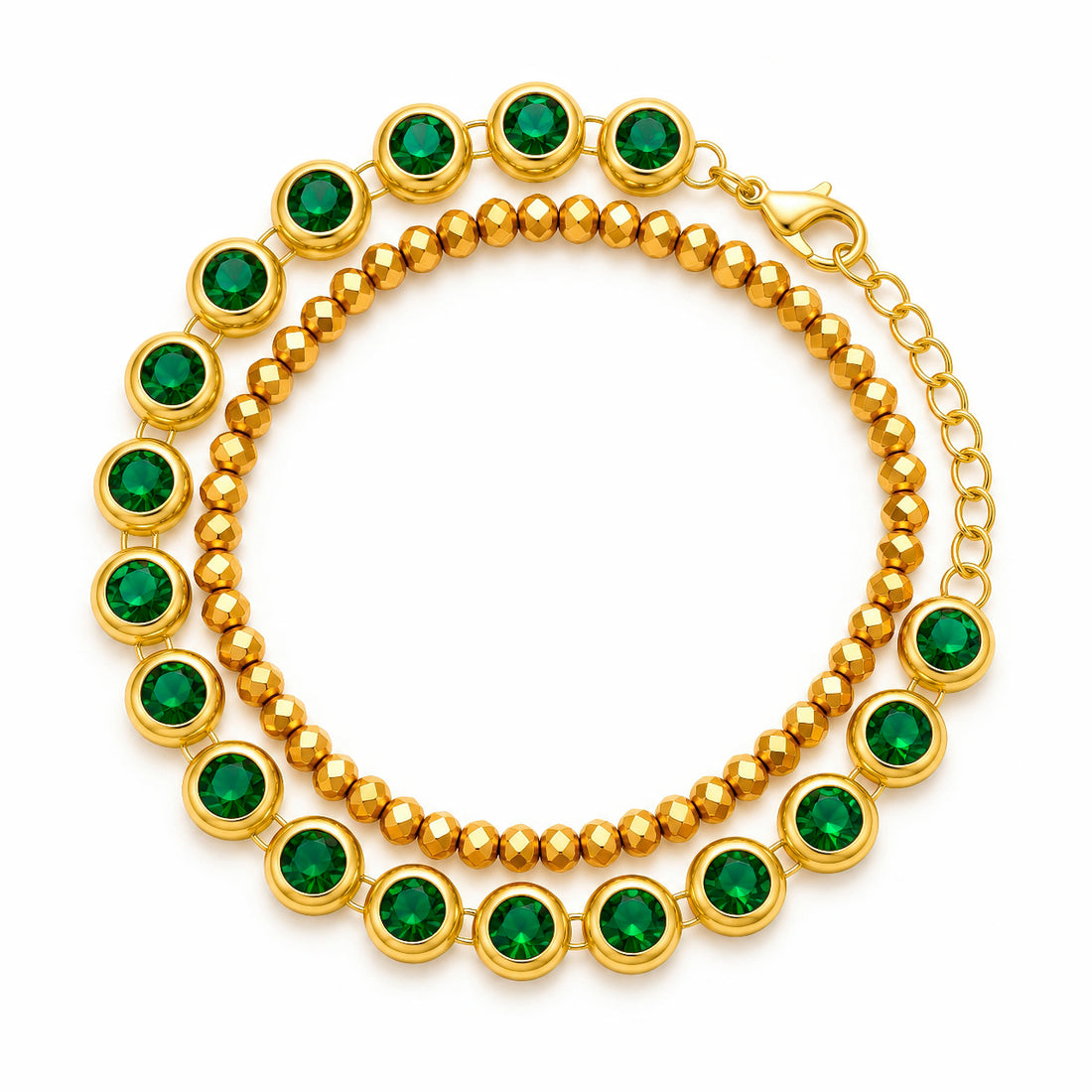 PRAO Bracelets Anti-Tarnish Gold Plated Emerald Green Set (Adjustable Size)