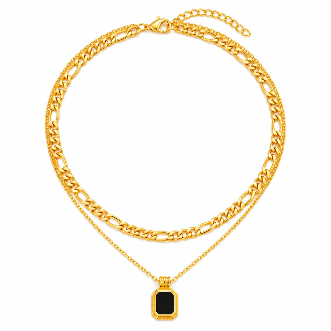 PRAO Necklace Anti-Tarnish Black Enamel Geometric Layered