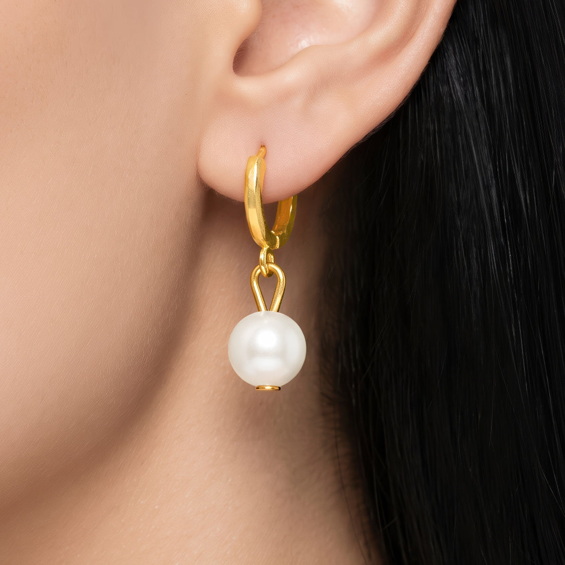 PRAO Earrings Anti-Tarnish Gold Plated White Pearl Danglers