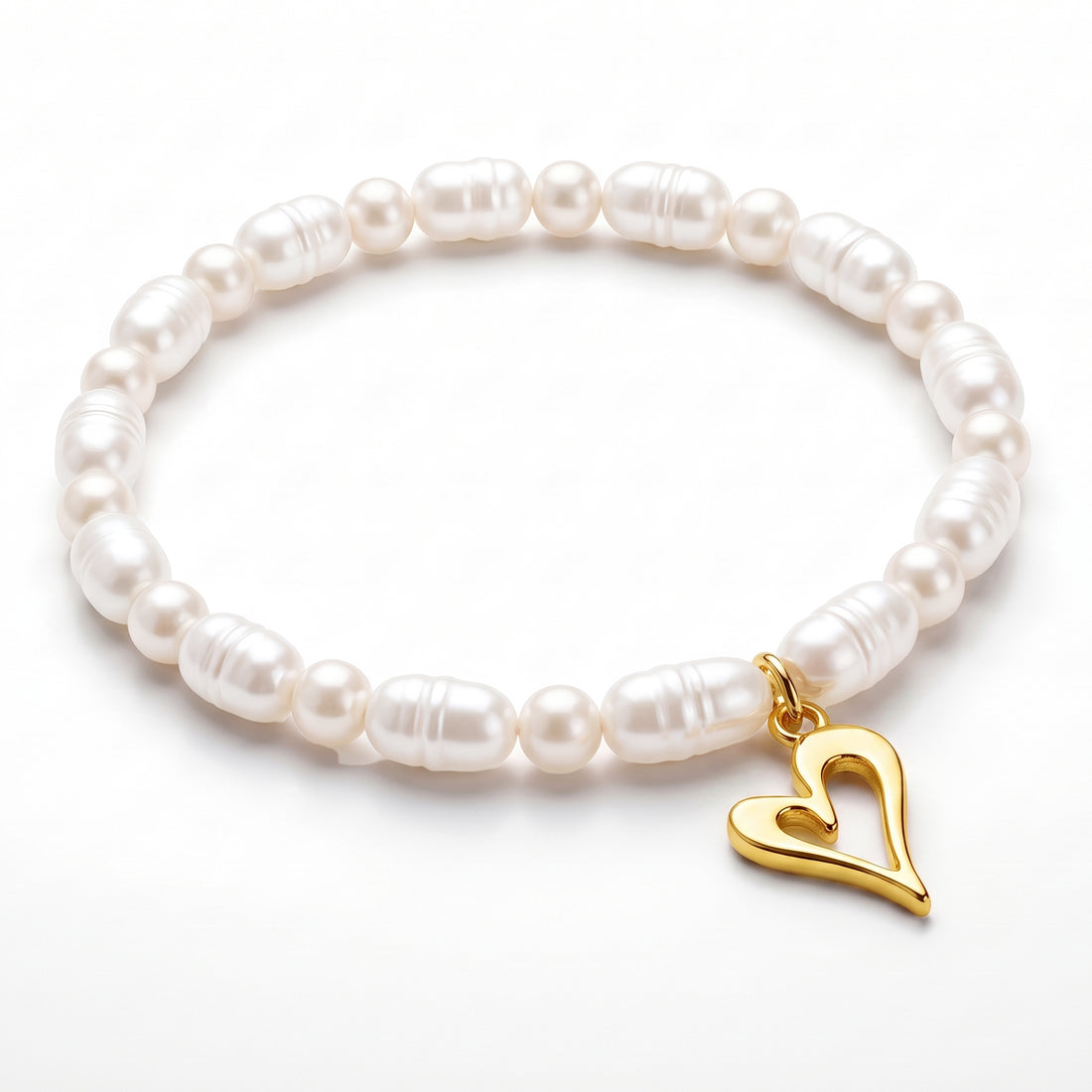 PRAO Bracelet Anti-Tarnish Baroque Pearl Heart (Adjustable Size)