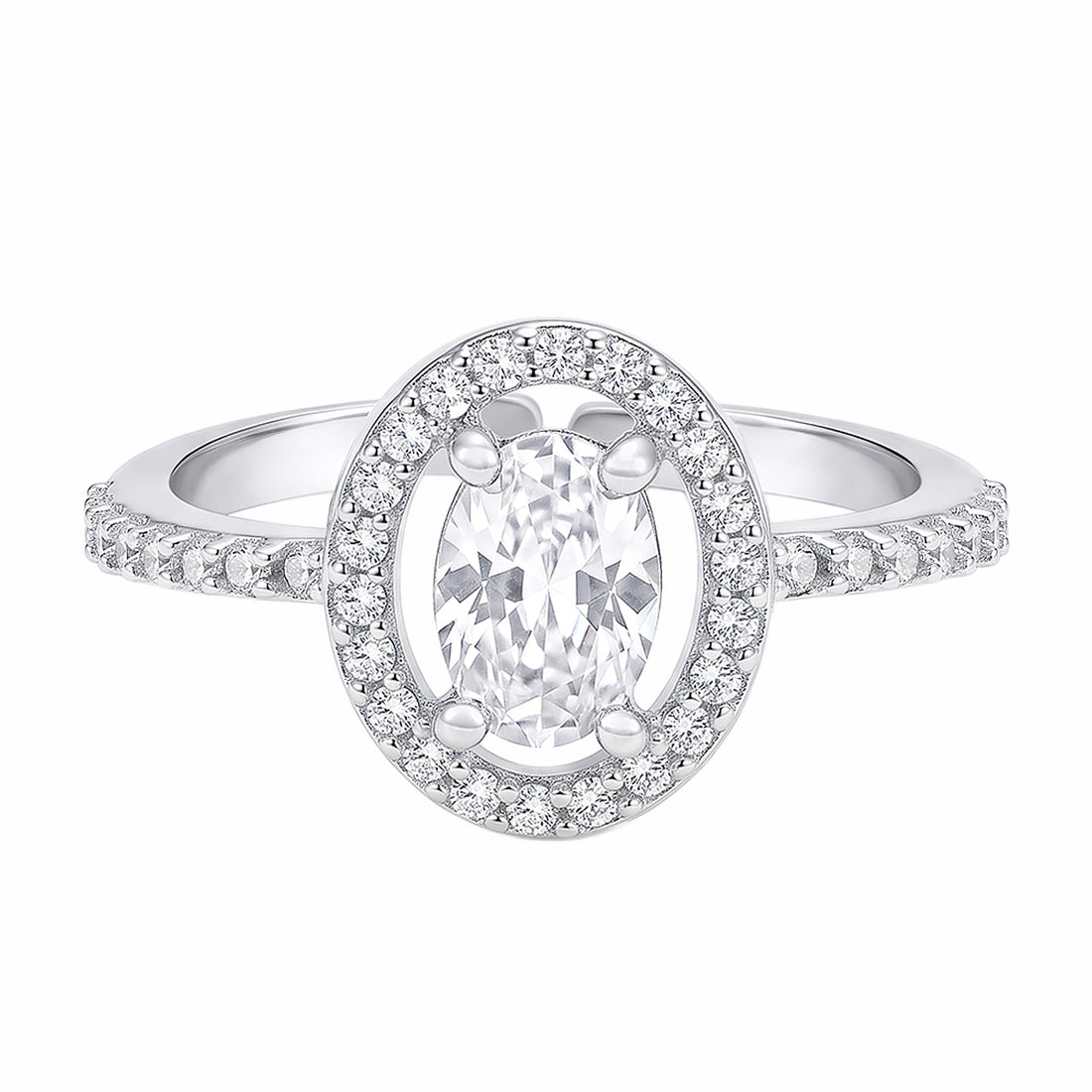 PRAO Ring Anti-Tarnish Oval Crystal Halo (Adjustable Size)