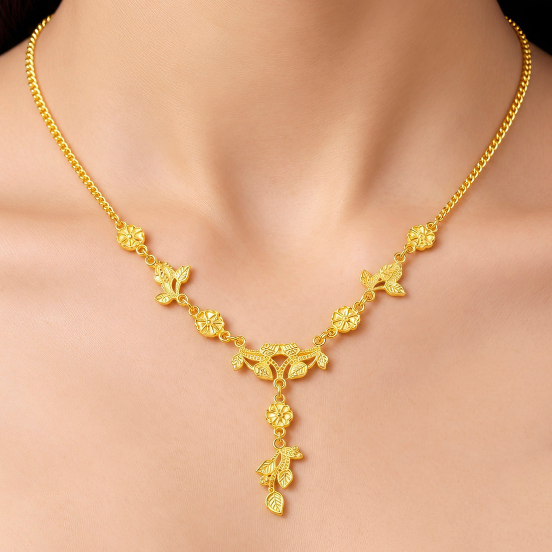 PRAO Necklace Anti-Tarnish Gold Plated Vine Leaf Floral