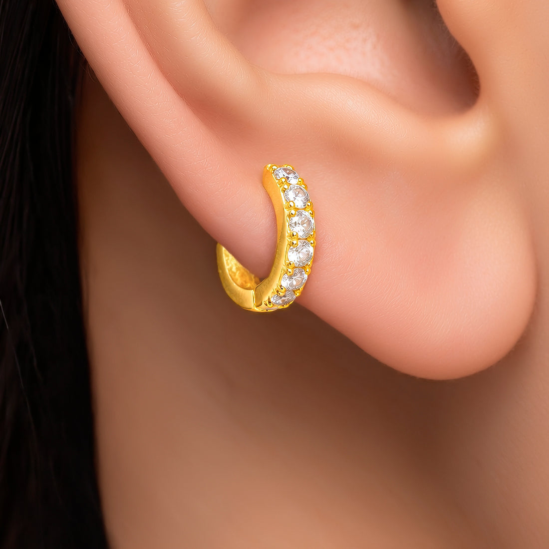 PRAO Earrings Anti-Tarnish Crystal Mini Huggie Hoop