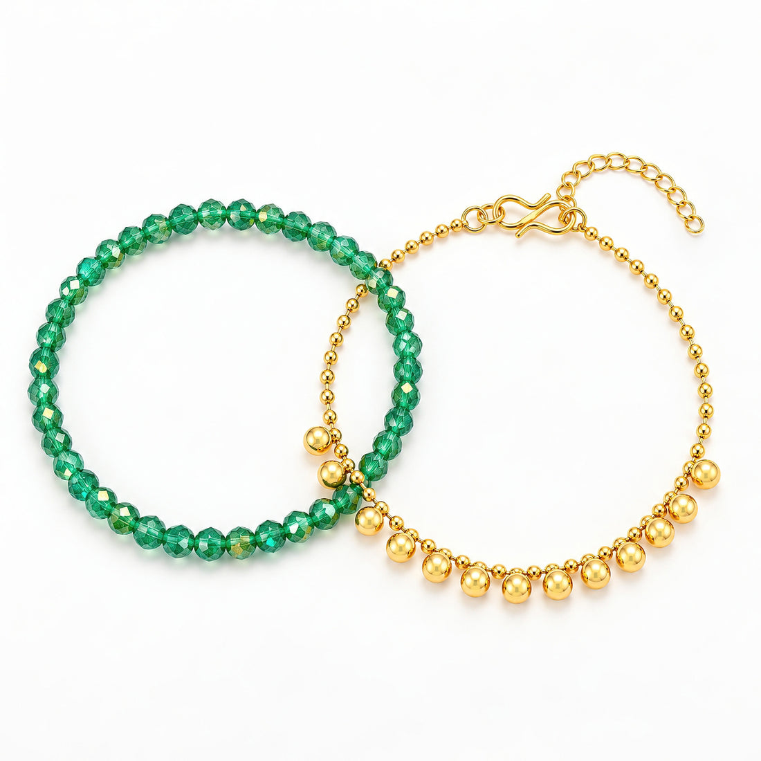 PRAO Bracelets Anti-Tarnish Crystal Beads & Golden Charms Set (Adjustable Size)