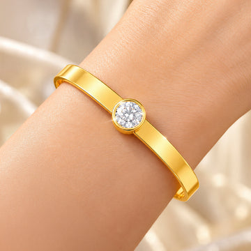 PRAO Bracelet Anti-Tarnish Round Crystal Open Cuff (Adjustable Size)