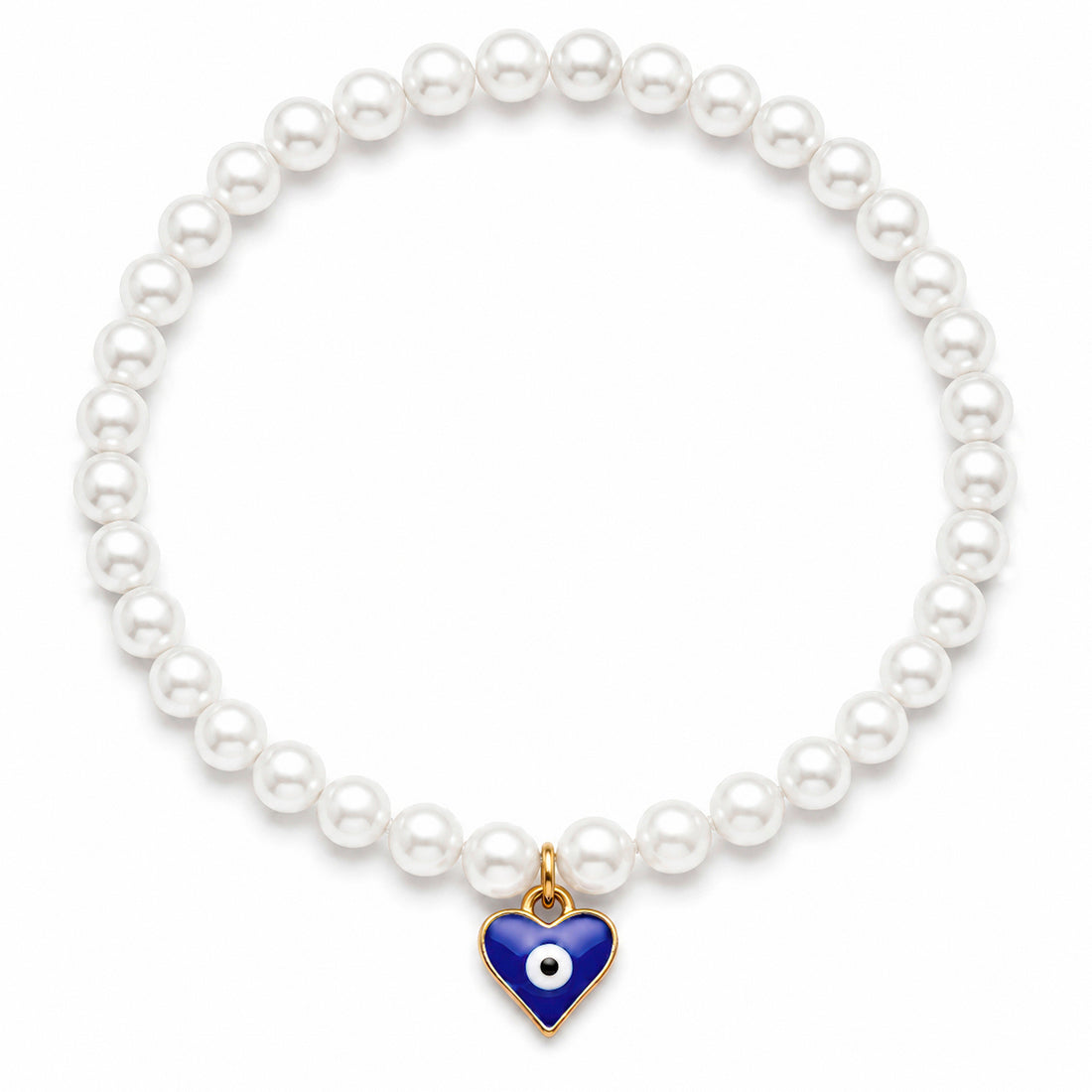 PRAO Bracelet Stretchable Pearls Set With Evil Eye Heart (Adjustable Size)