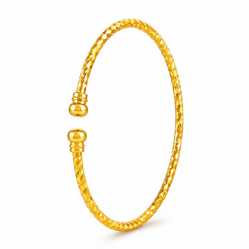 PRAO Bracelet Anti-Tarnish Gold Plated Textured Open Bangle (Adjustable Size)