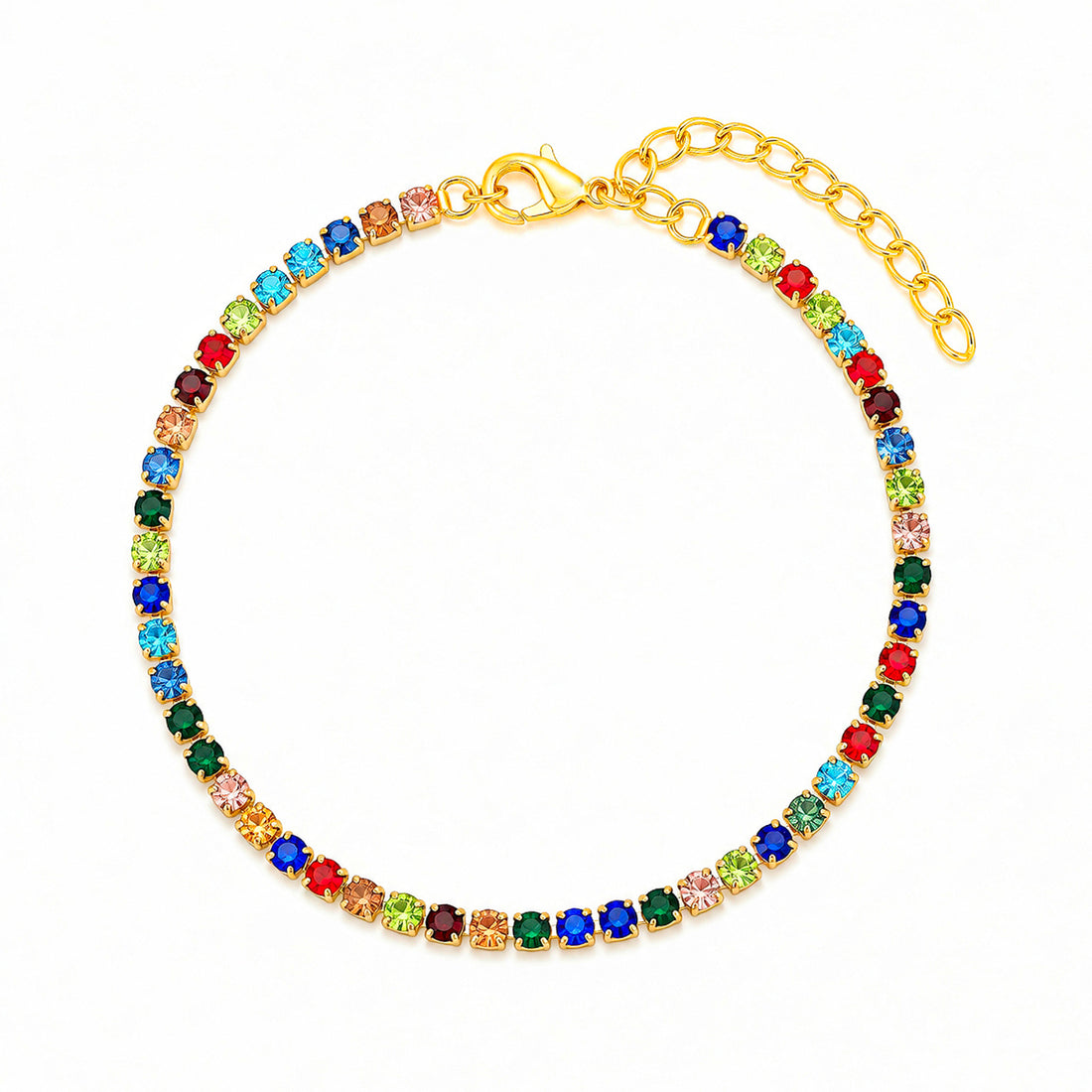 PRAO Anklet Anti-Tarnish Rainbow Crystal Tennis