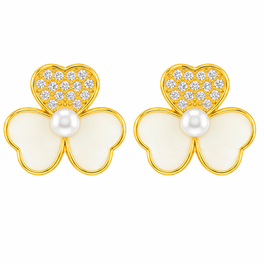 PRAO Earrings Anti-Tarnish Textured Clover Pearl