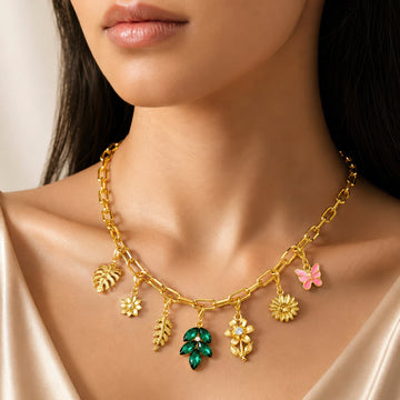 PRAO Necklace Anti-Tarnish Gold Plated Nature Charms