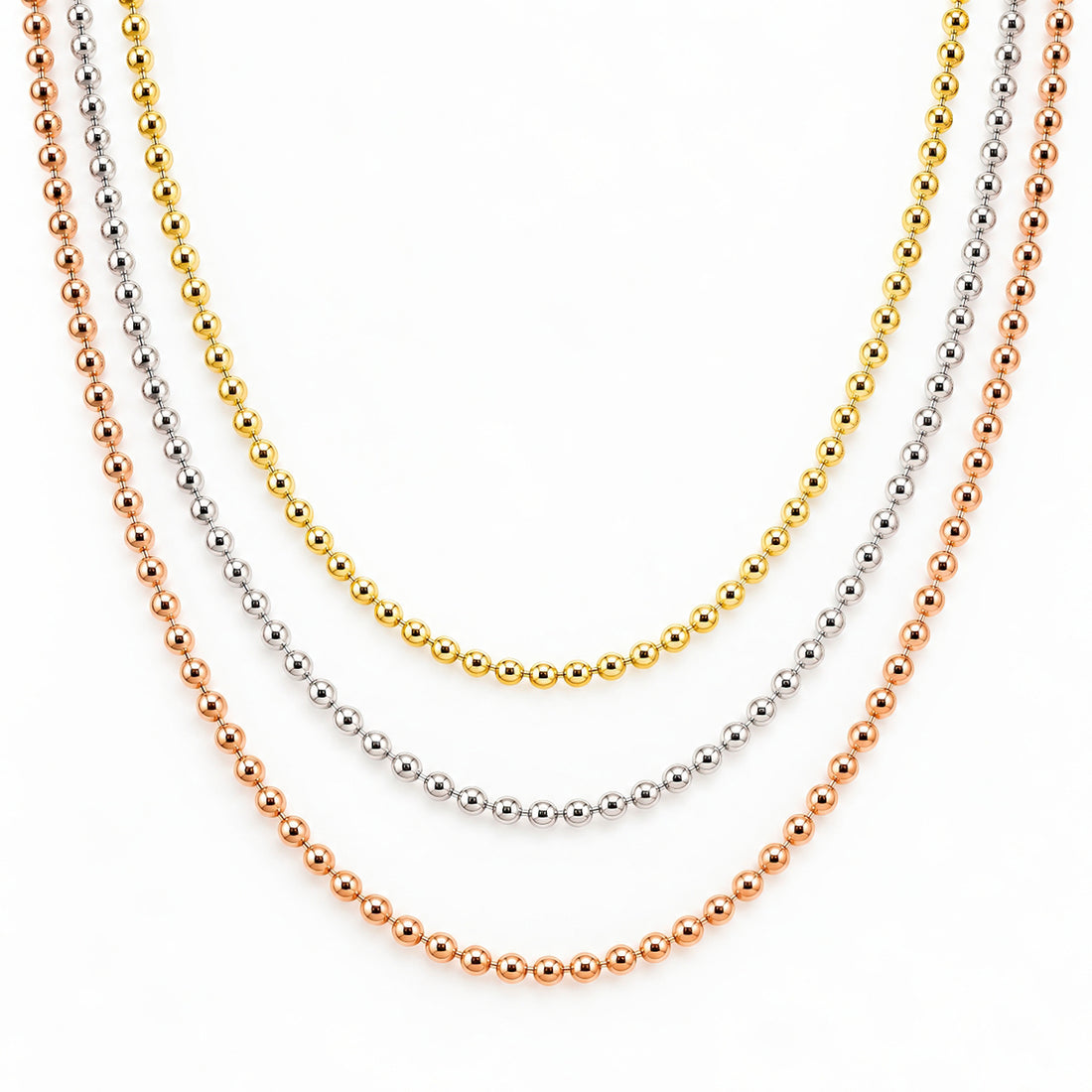 PRAO Necklace Anti-Tarnish Gold, Rose Gold & Silver Triple Layer Chain Set
