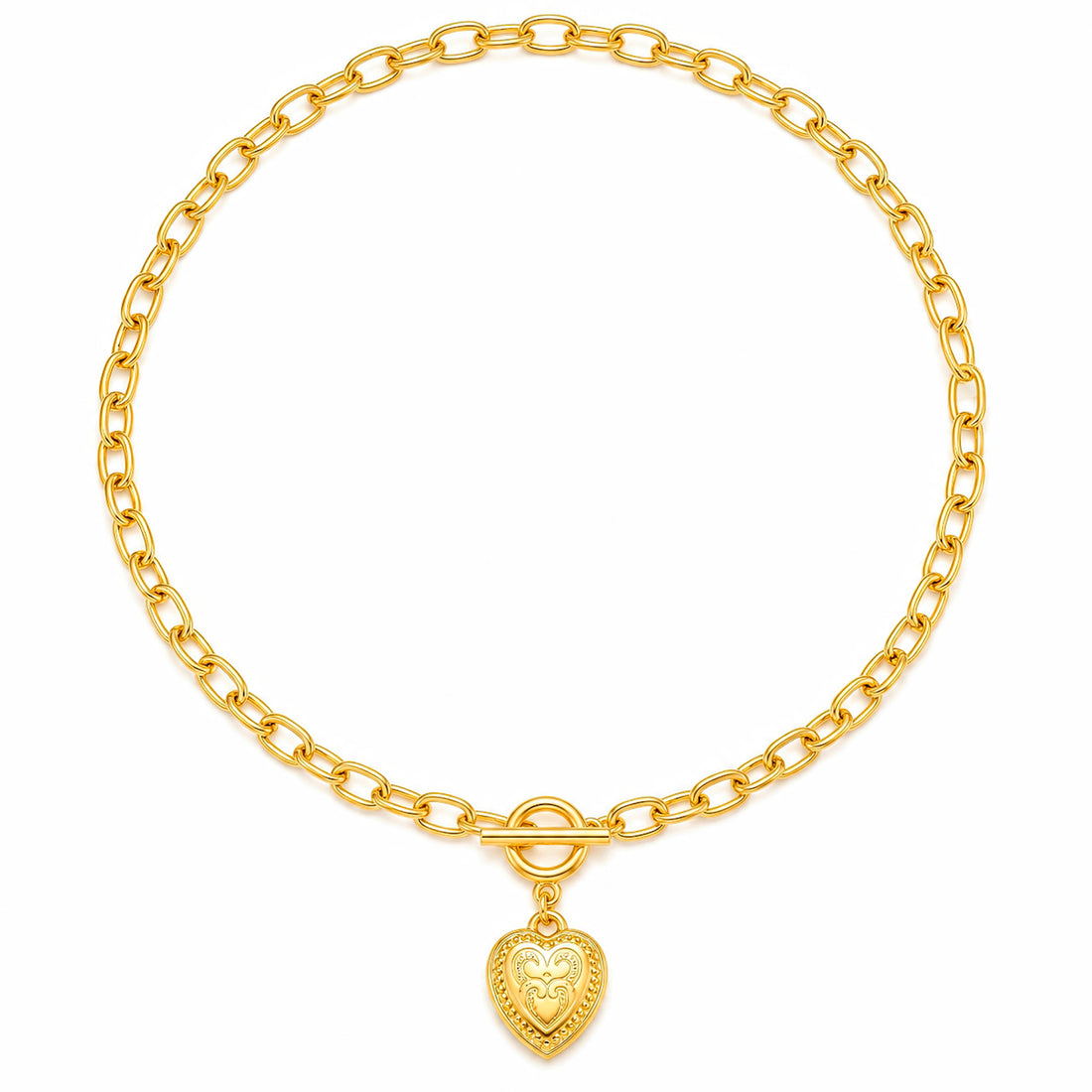 PRAO Necklace Anti-Tarnish T-Lock Puffy Heart Pendant