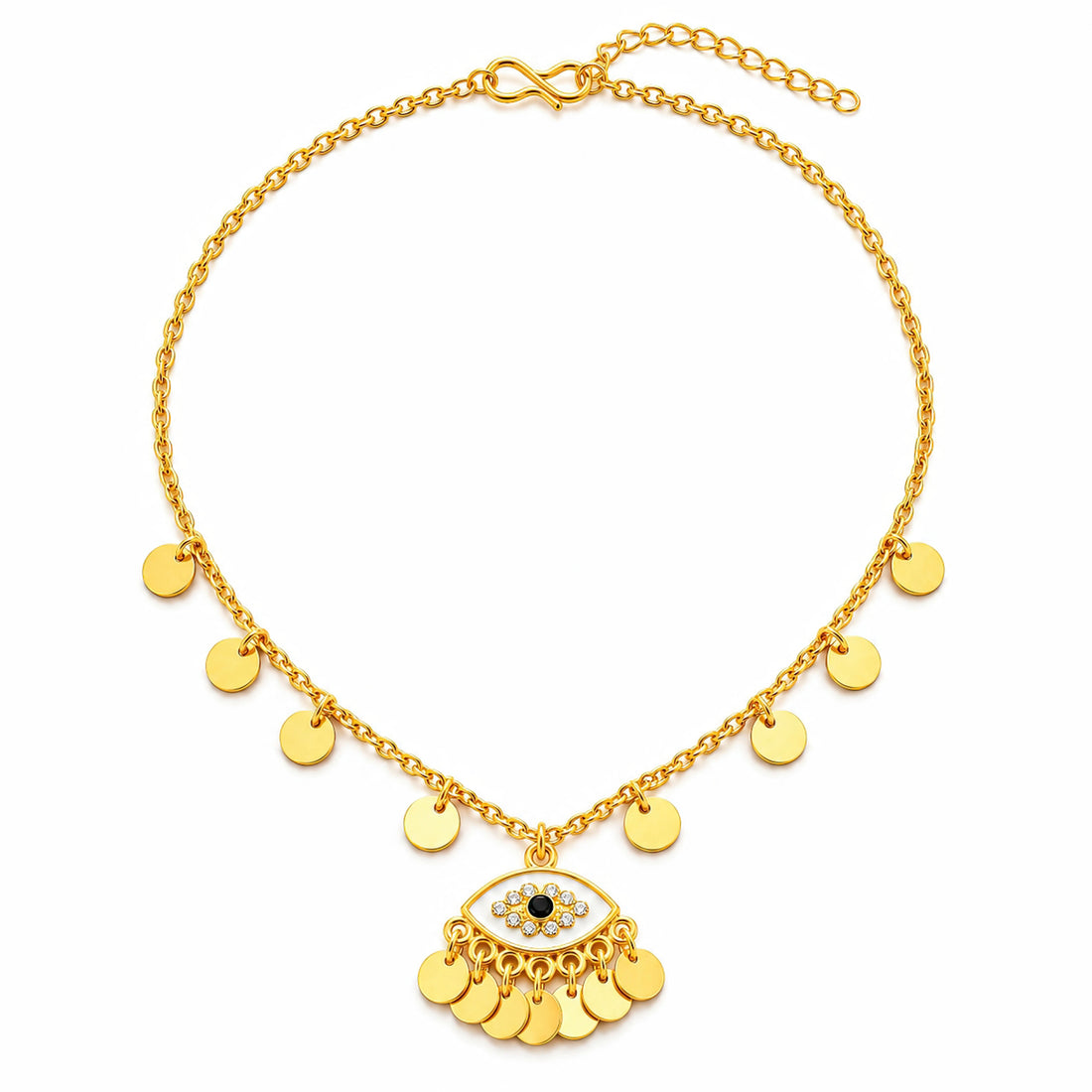 PRAO Necklace Anti-Tarnish Evil Eye Coin Disc Pendant