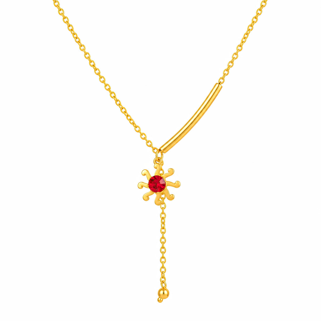 PRAO Necklace Anti-Tarnish Miniature Crystal Studded Sun Pendant