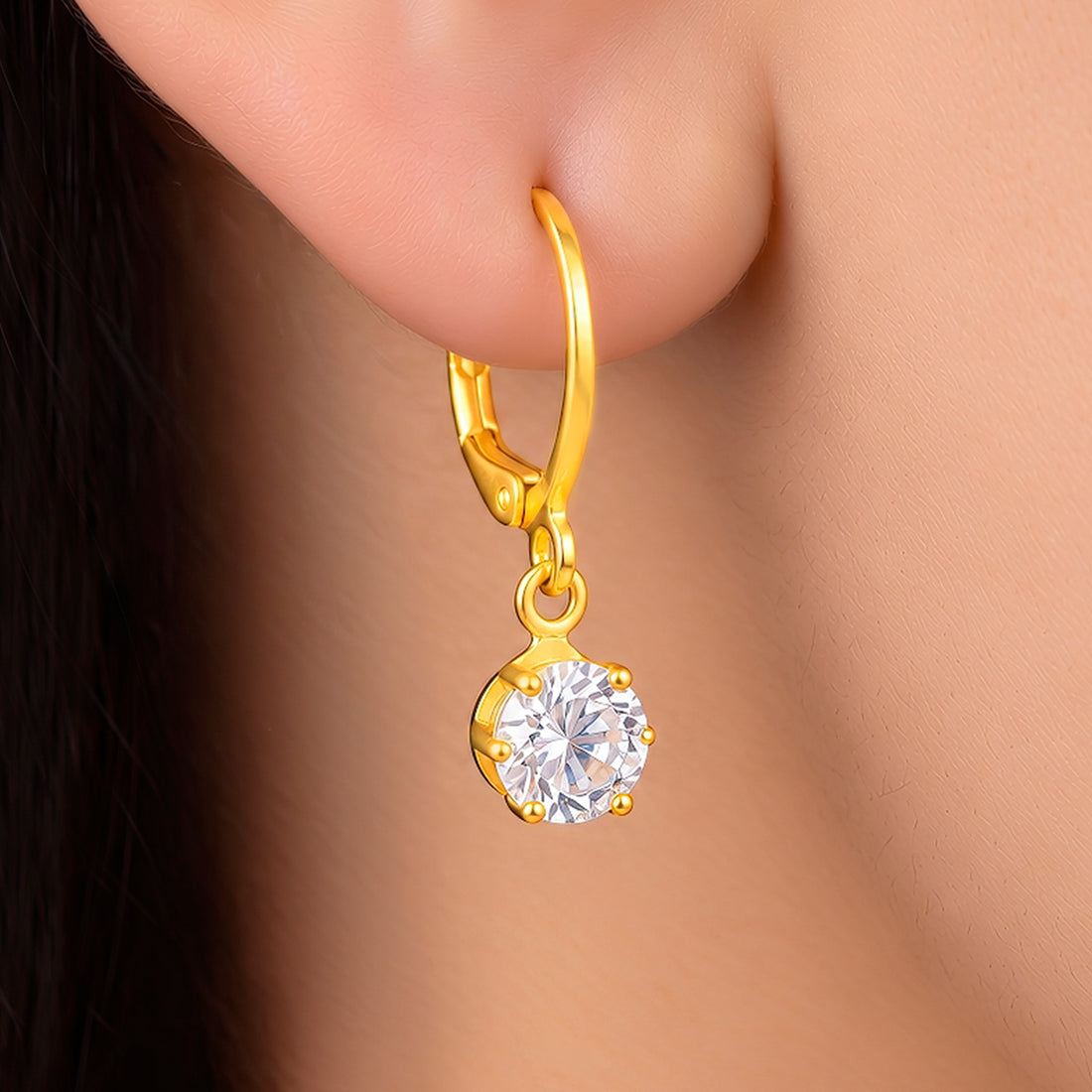 PRAO Earrings Anti-Tarnish Round Crystal Dangle
