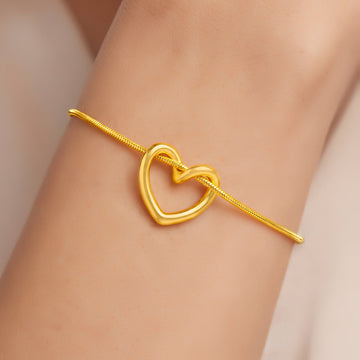 PRAO Bracelet Anti-Tarnish Open Heart Snake Chain (Adjustable Size)