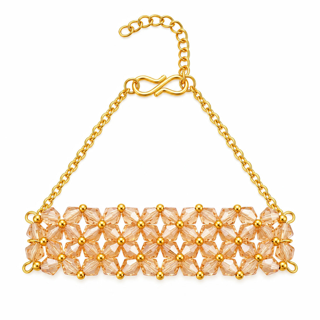PRAO Bracelet Anti-Tarnish Champagne Crystal Woven Bar (Adjustable Size)