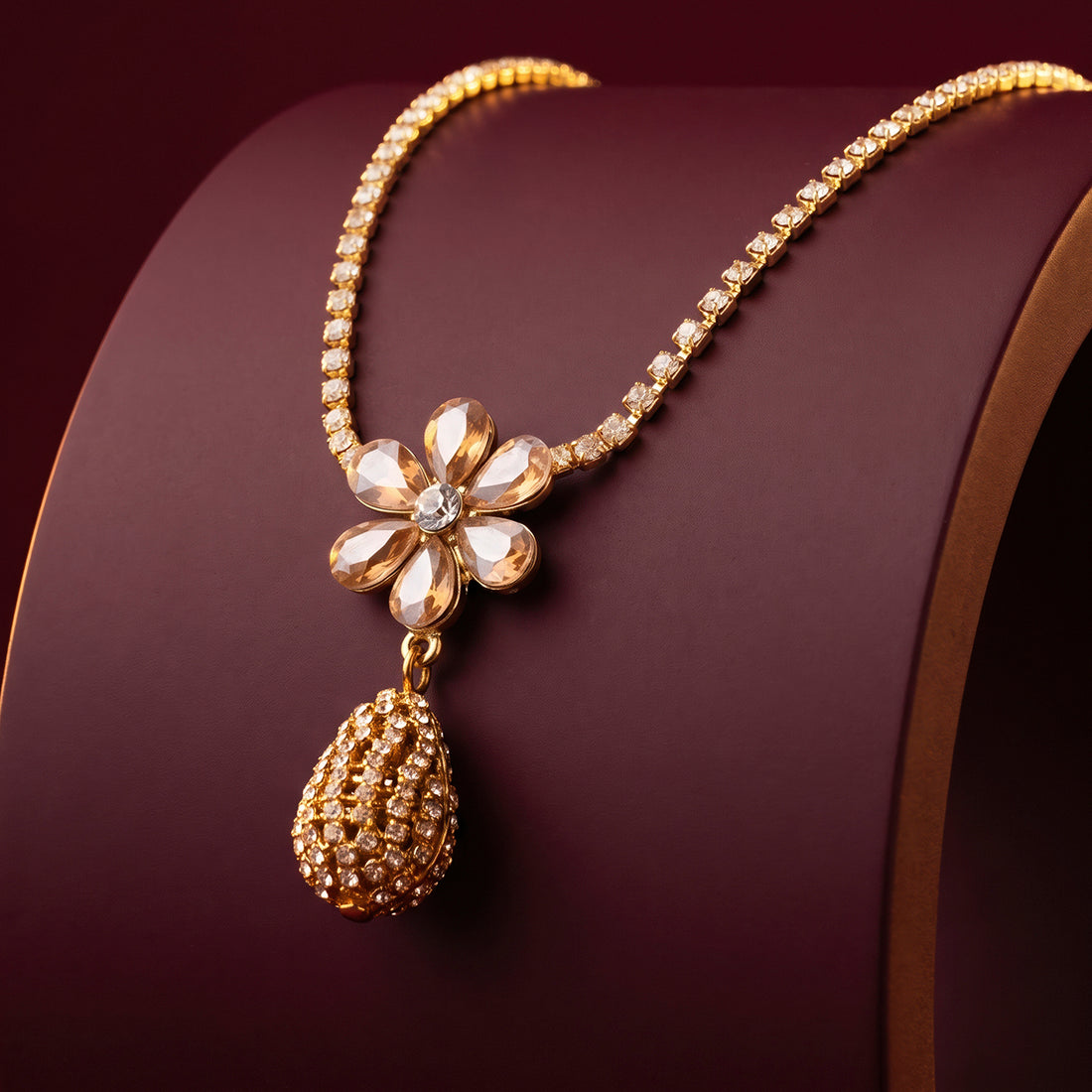 PRAO Necklace Anti-Tarnish Drop Flower Crystal