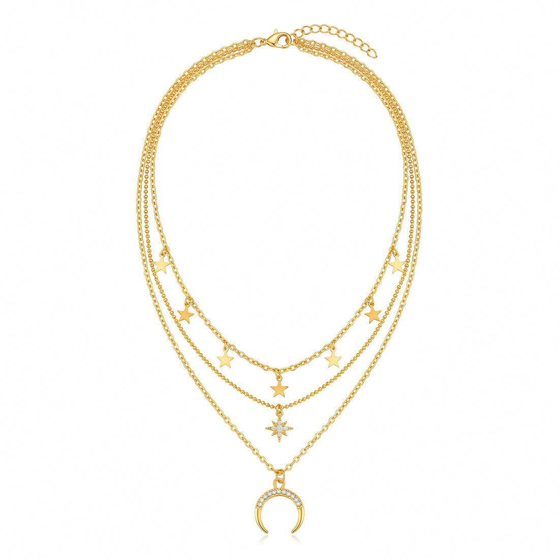 PRAO Necklace Anti-Tarnish Gold Plated Triple Layered Celestial Set