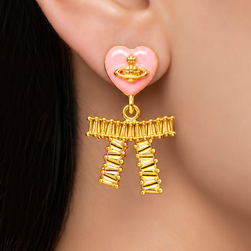 PRAO Earrings Anti-Tarnish Pink Heart Bow