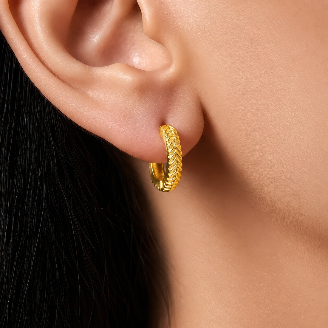 PRAO Earrings Anti-Tarnish Gold Plated Chevron Huggies
