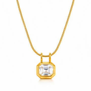 PRAO Necklace Anti-Tarnish Gold Plated Octagon Crystal
