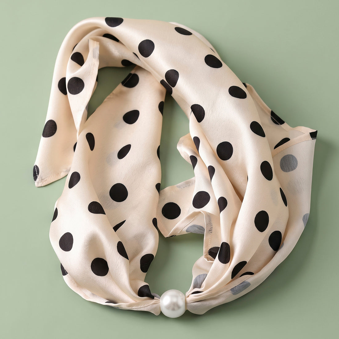 PRAO Scarf Necklace Anti-Tarnish Cream Polka Dot Pearl