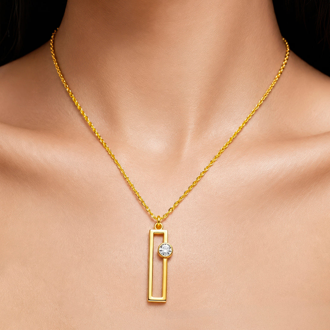 PRAO Necklace Anti-Tarnish Gold Plated Rectangular Frame