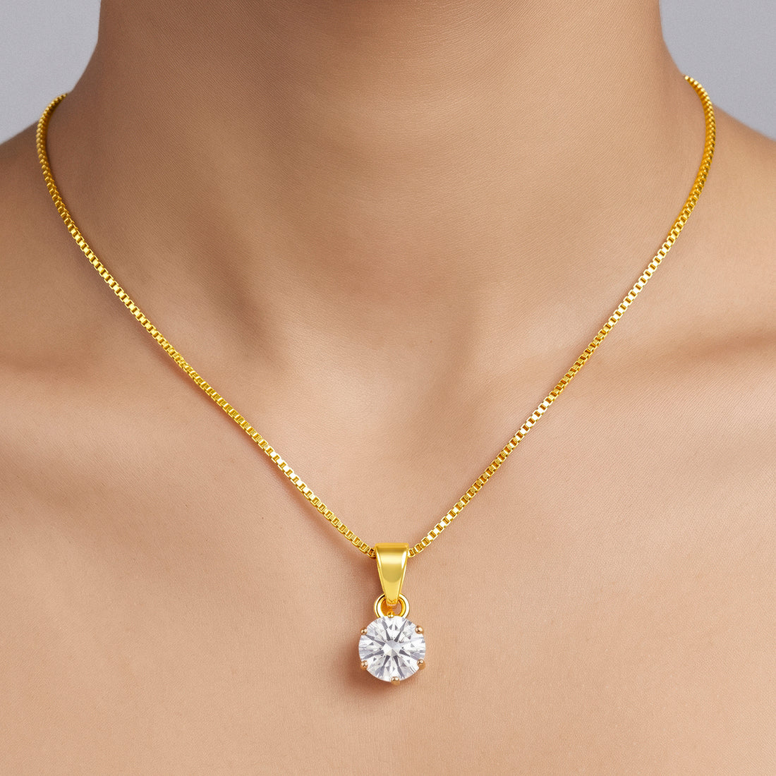 PRAO Necklace Anti-Tarnish Round Crystal