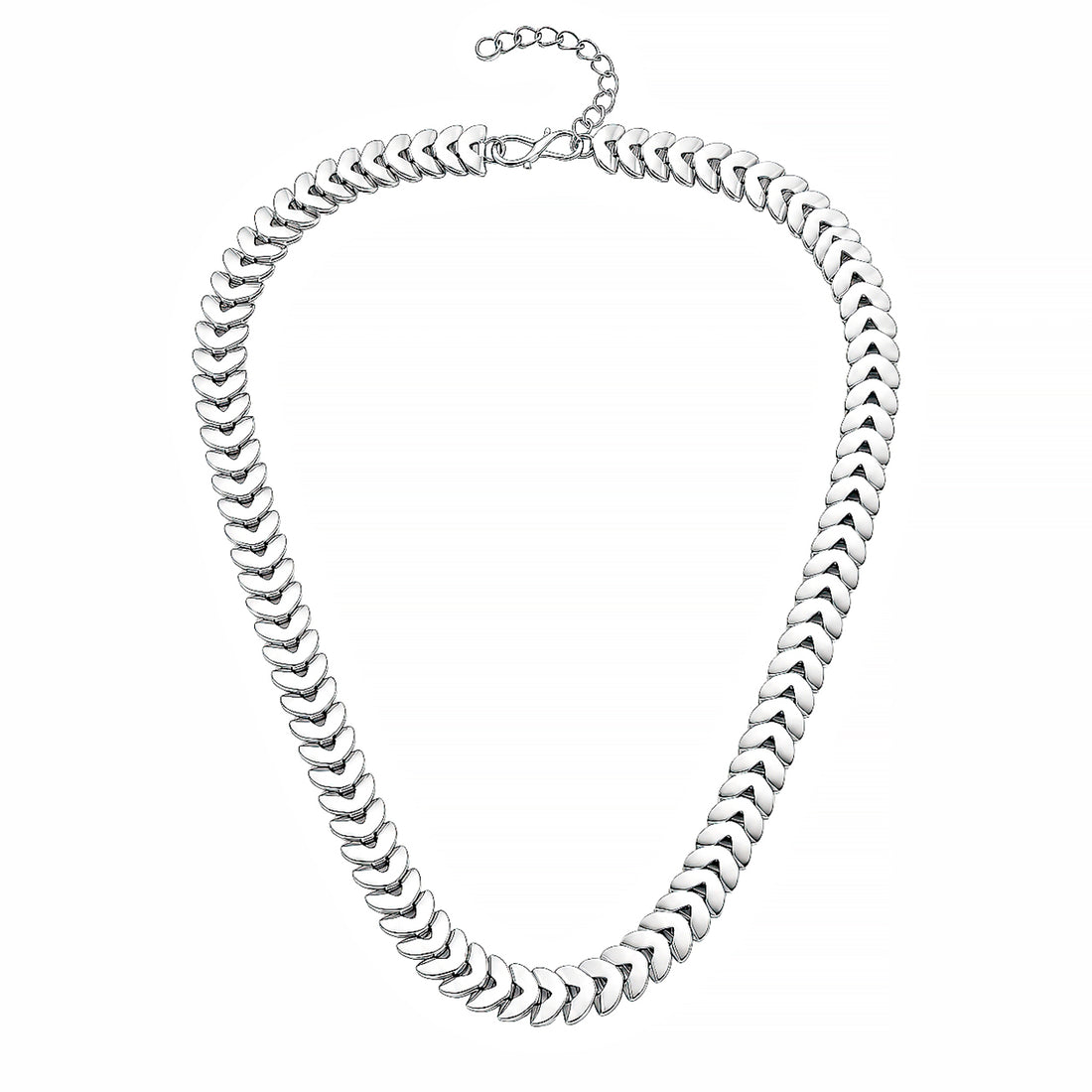PRAO Necklace Anti-Tarnish Silver Plated Curved Chevron Link Chain