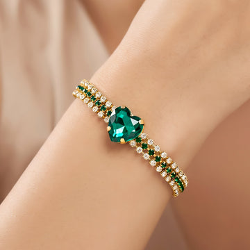PRAO Bracelet Anti-Tarnish Emerald Crystal Heart (Adjustable Size)
