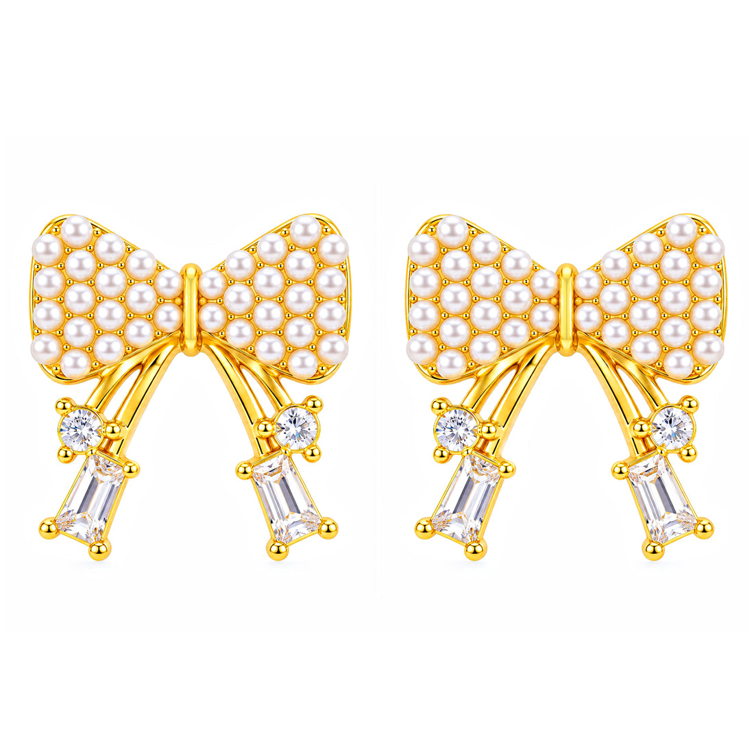 PRAO Earrings Anti-Tarnish Bow Pearl Crystal Drop