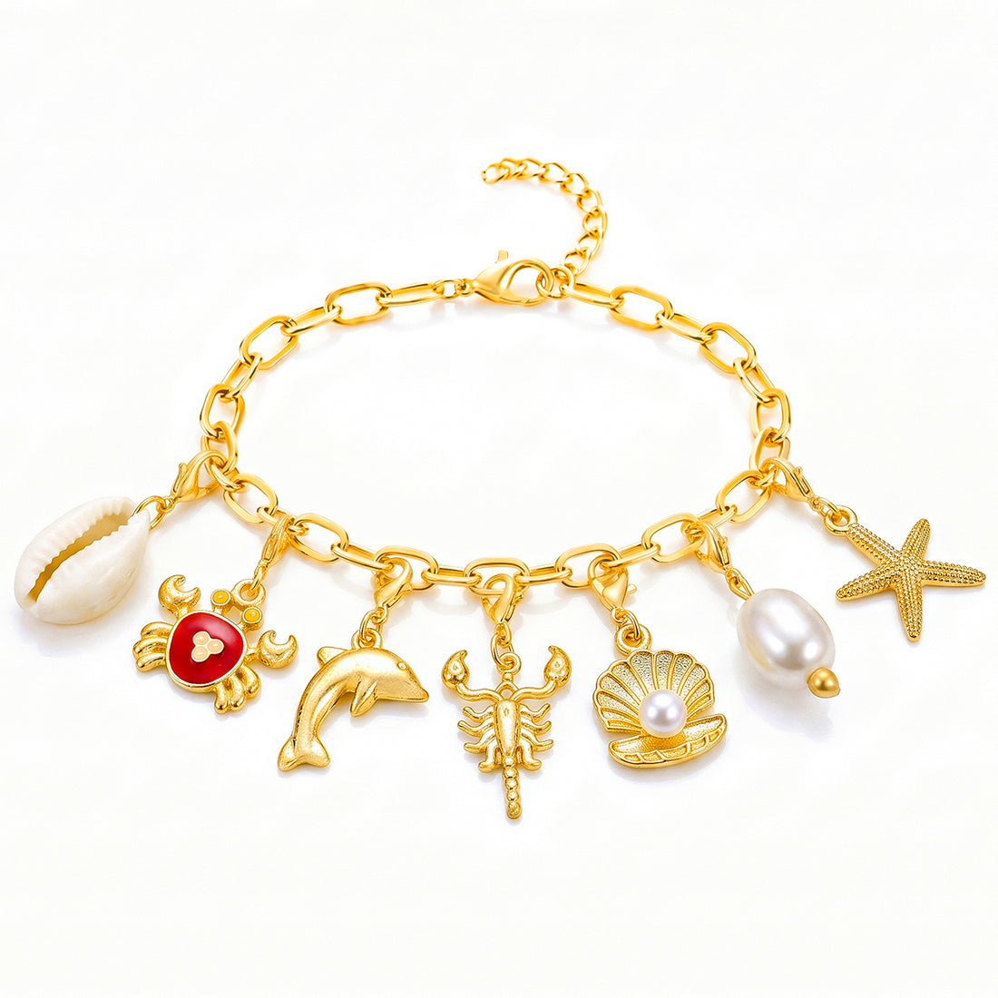 PRAO Bracelet Anti-Tarnish Gold Plated Ocean Charms (Adjustable Size)