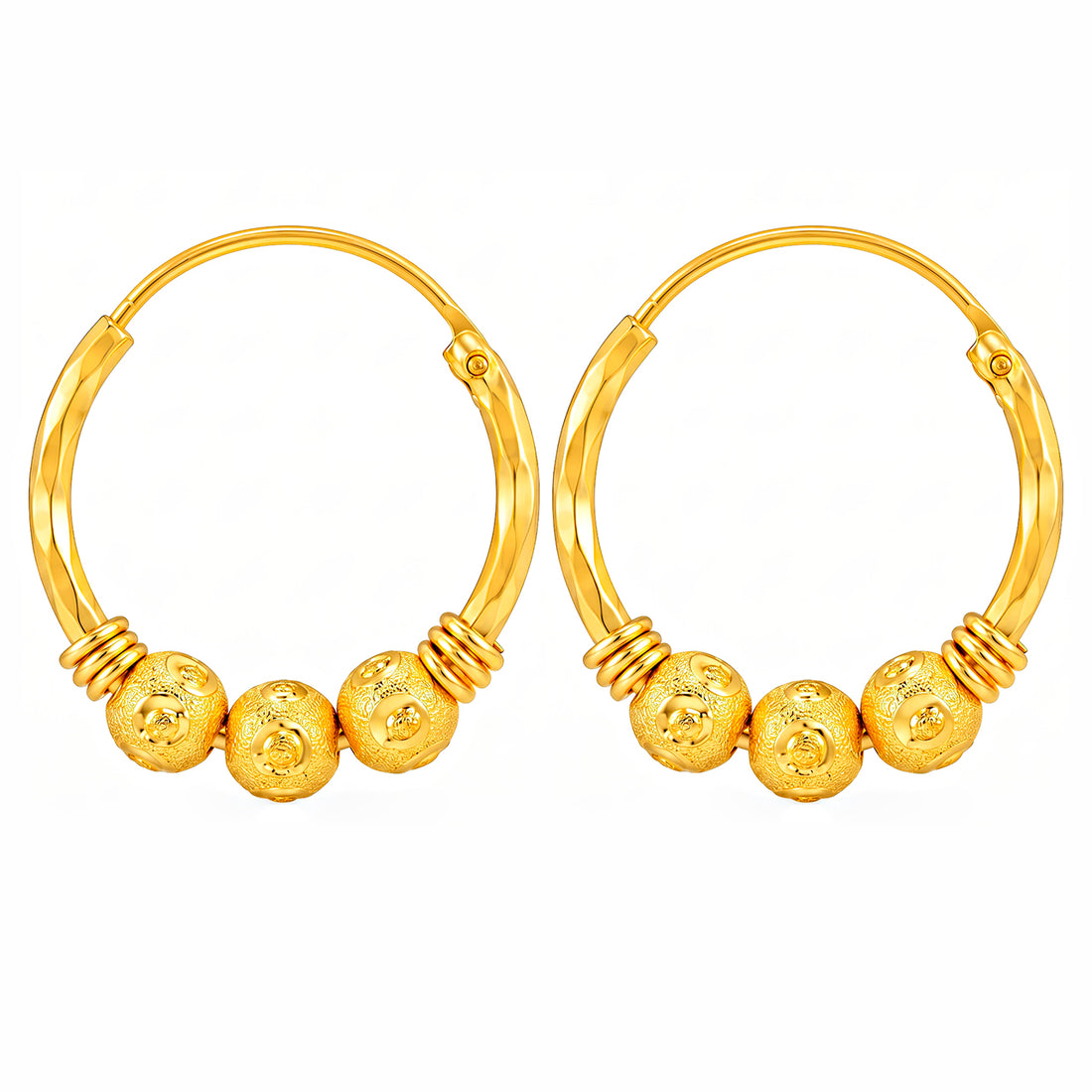 PRAO Earrings Anti-Tarnish Textured Bead Wire Hoop
