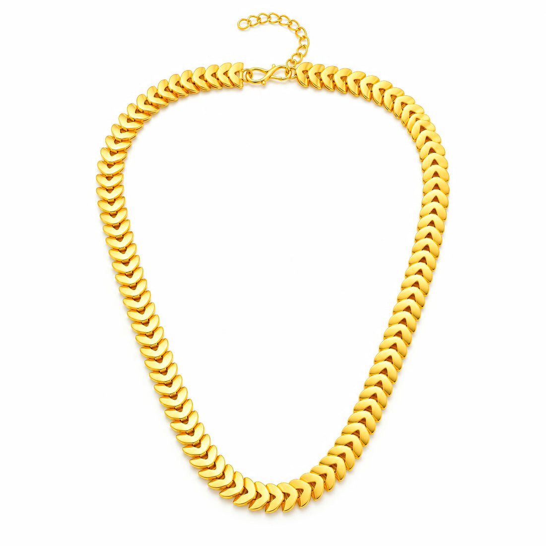 PRAO Necklace Anti-Tarnish Gold Plated Curved Chevron Link Chain