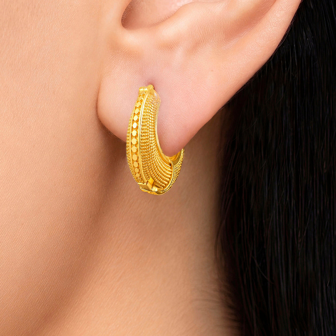 PRAO Earrings Anti-Tarnish Gold Plated Textured Huggies