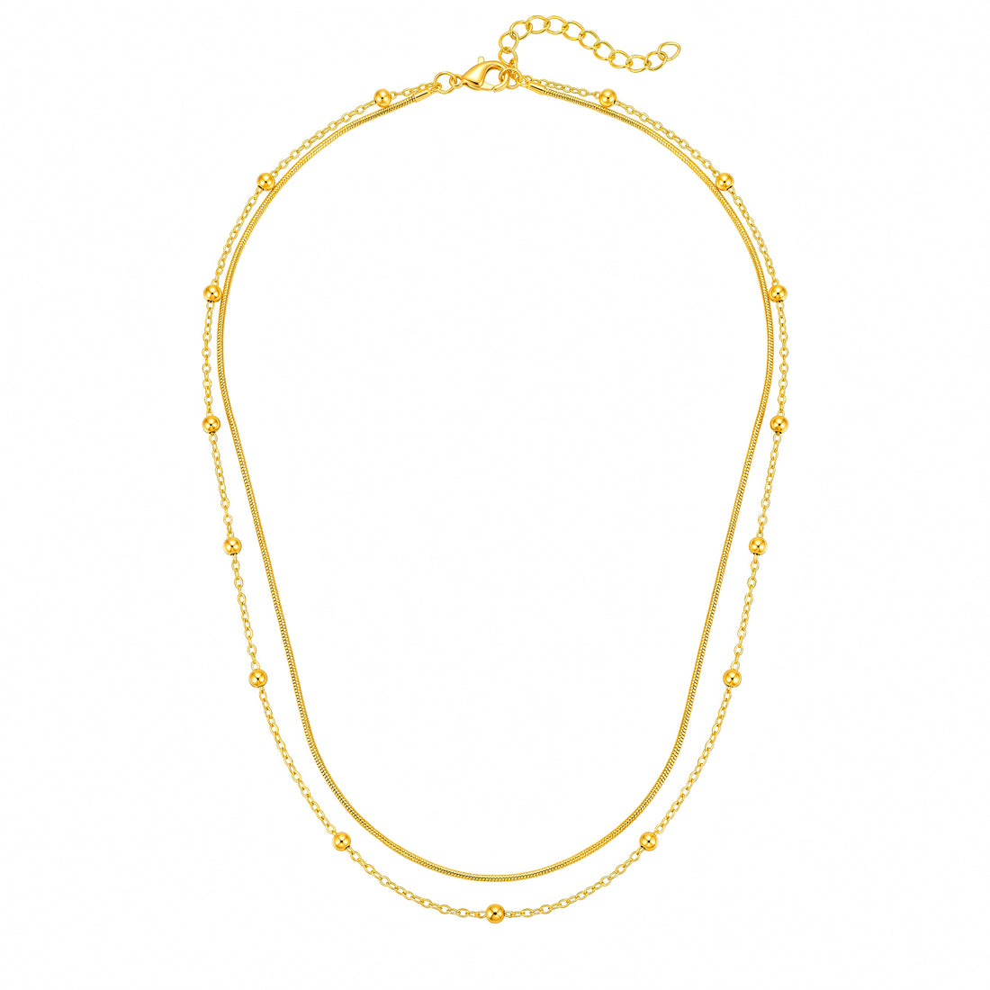 PRAO Necklace Anti-Tarnish Gold Plated Double Layer Chains
