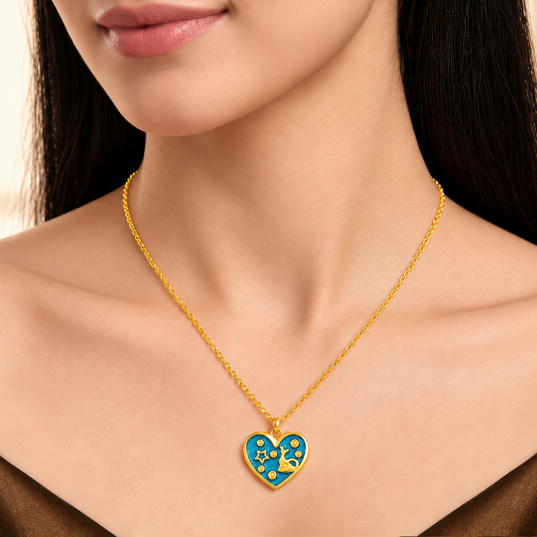 PRAO Necklace Anti-Tarnish Blue Celestial Heart Pendant