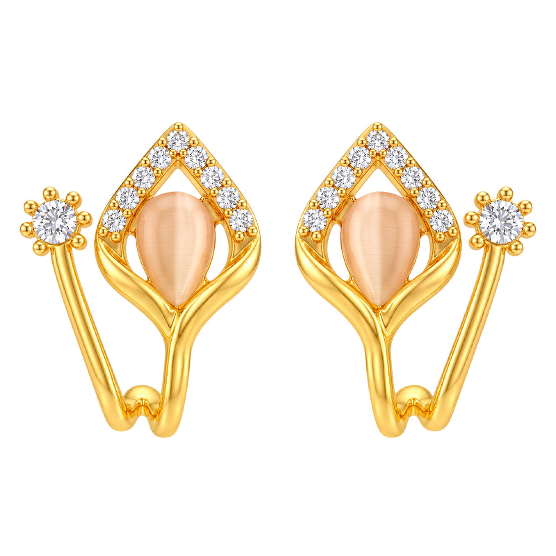 PRAO Earrings Anti-Tarnish Teardrop Opal Front Back Cuff
