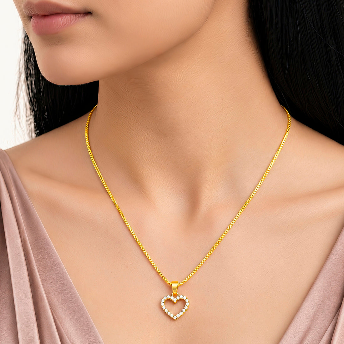 PRAO Necklace Anti-Tarnish Crystal Open Heart Box Chain