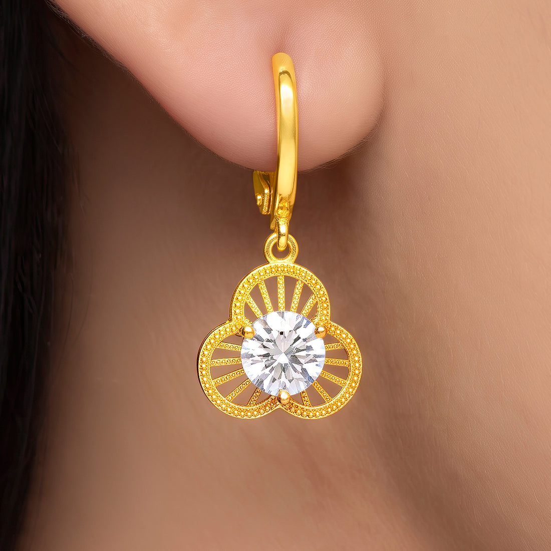 PRAO Earrings Anti-Tarnish Floral Crystal Huggie Dangle