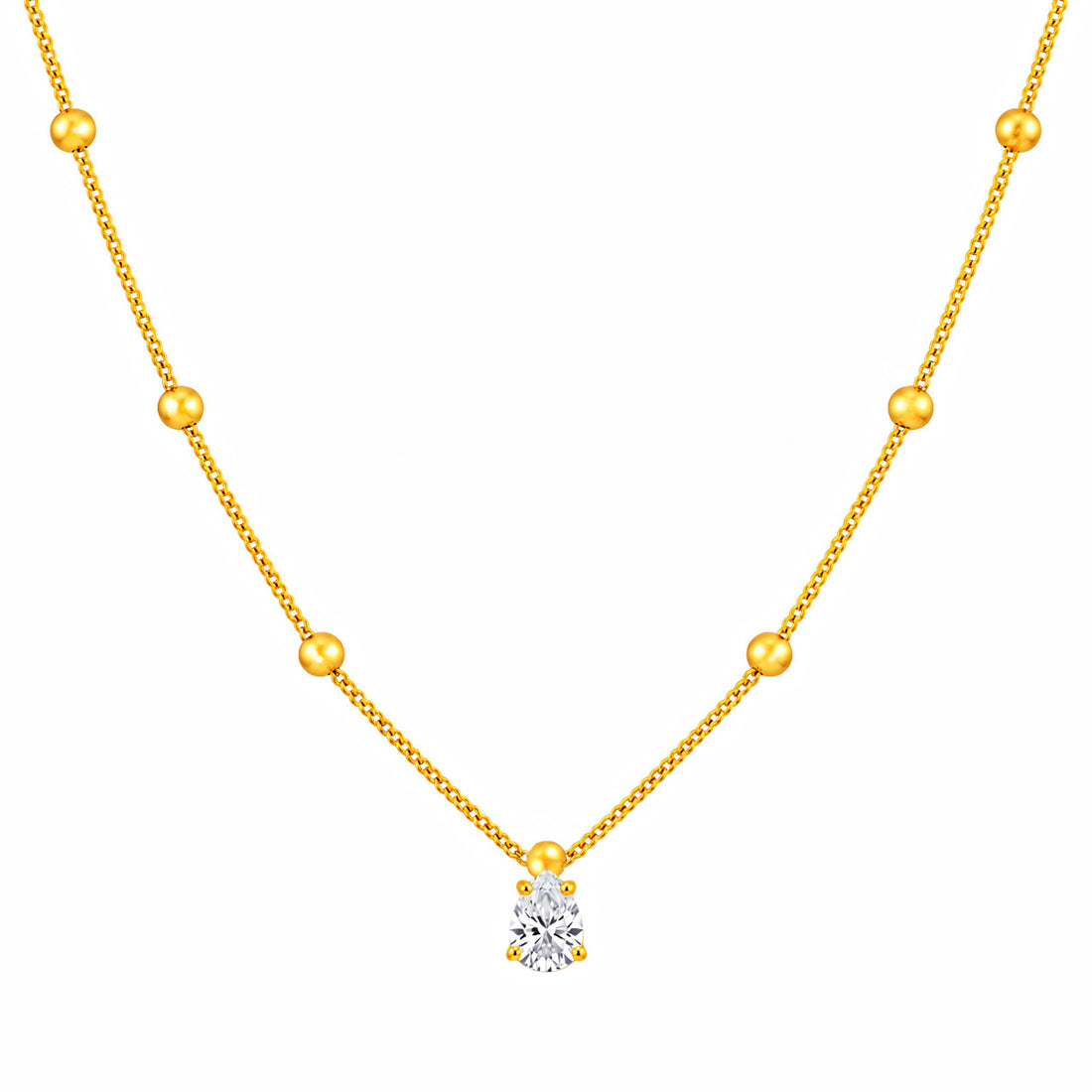 PRAO Necklace Anti-Tarnish Satellite Chain Teardrop Crystal