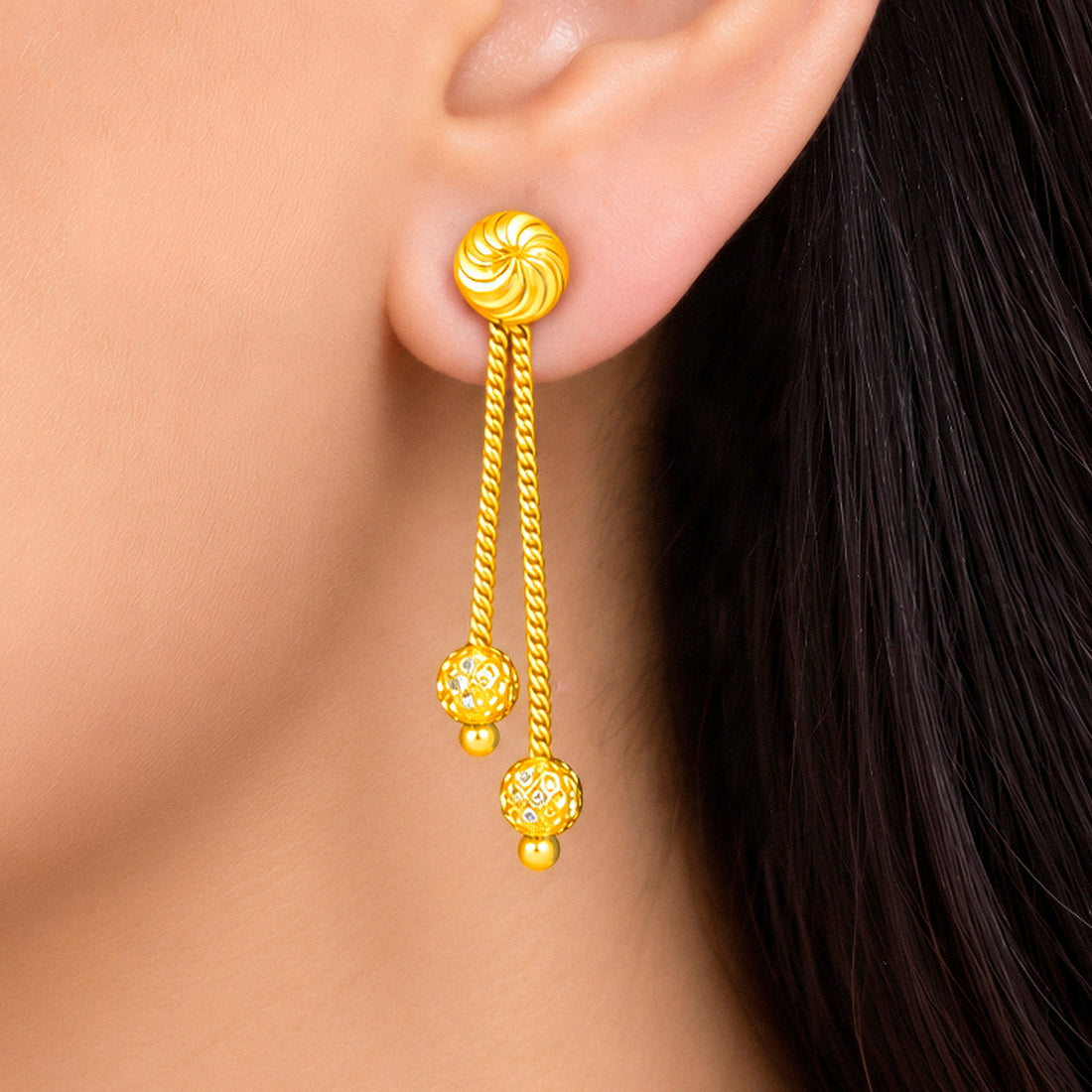 PRAO Earrings Anti-Tarnish Spiral Ball Chain Dangle